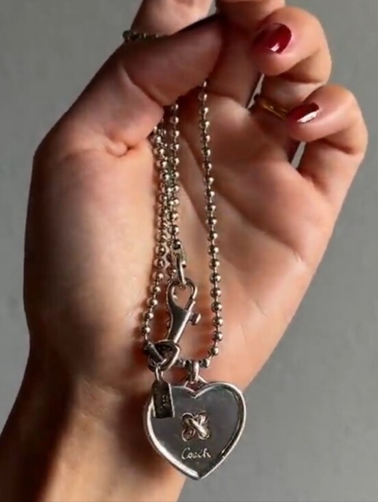 Coach Jewelry - Coach Sterling Silver Heart Button Pendant Ball Chain Necklace Rare Vintage